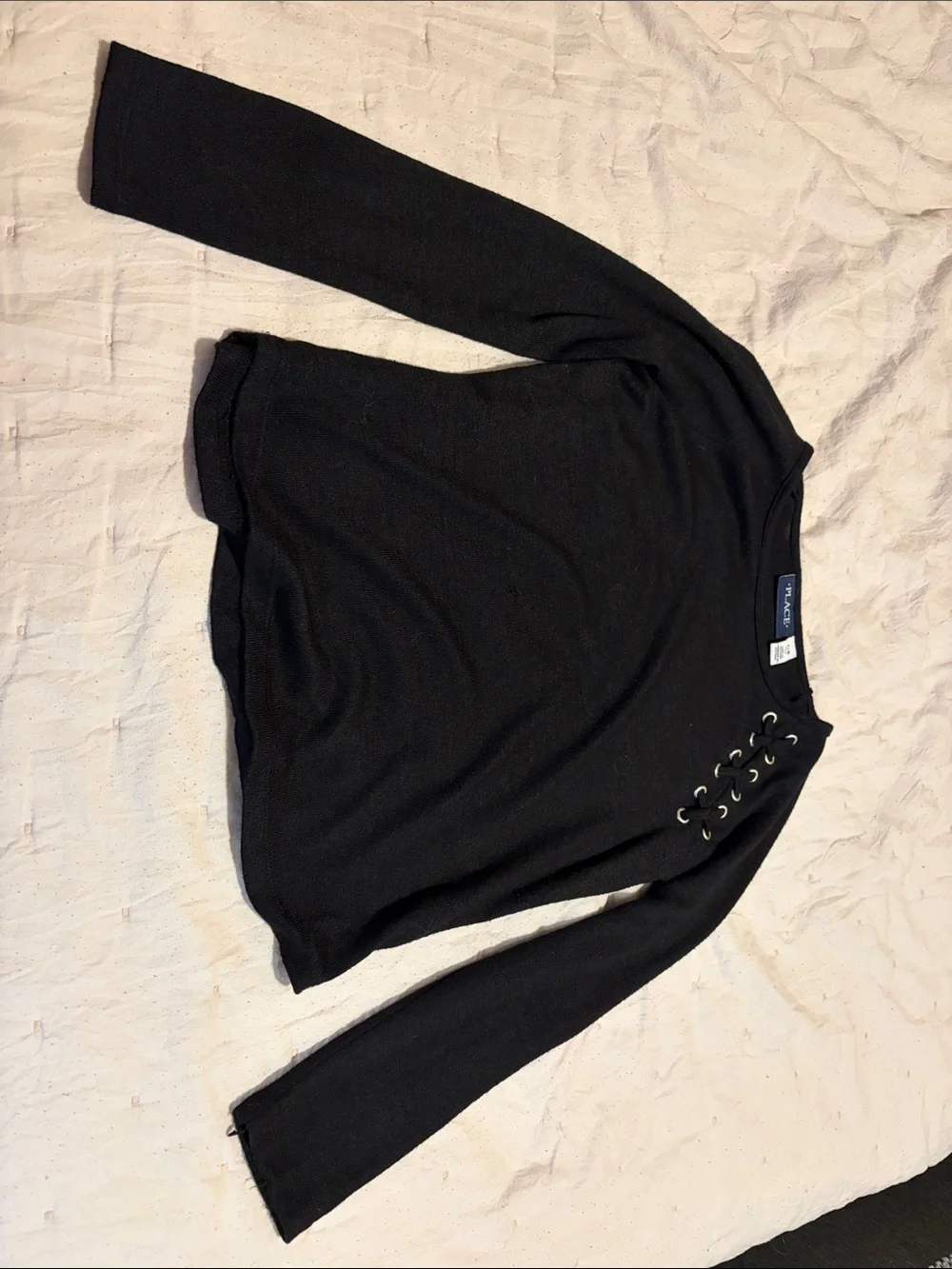The Children's Place Black Lace-Up Long Sleeve Hoodie-Style Top